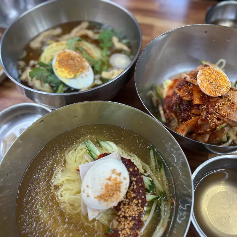 물밀면, 비빔밀면 클로즈업 사진