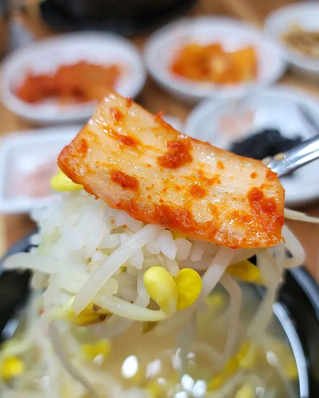 콩나물 국밥과 깍두기의 조합