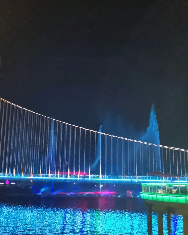 밤에 조명이 켜진 예당호의 모습