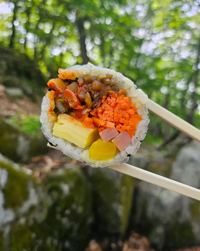 숲속에서 먹는 김밥