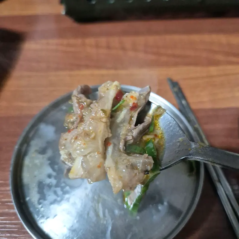 고기와 야채를 함께 곁들여 먹는 모습