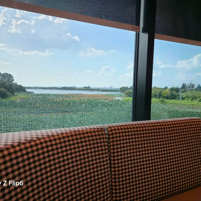 창가 좌석에서 보이는 백석호수 뷰