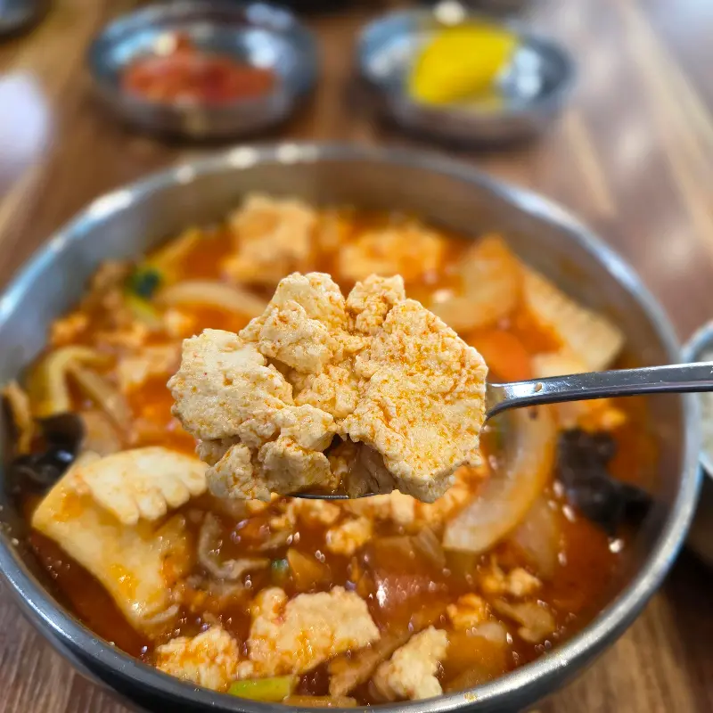 숟가락 위에 올려진 순두부