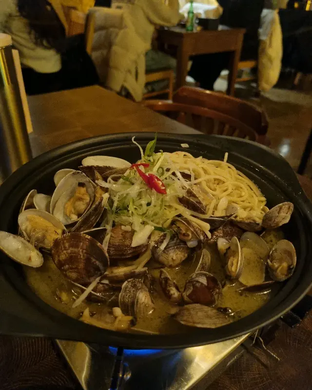 조개탕 파스타 근접샷