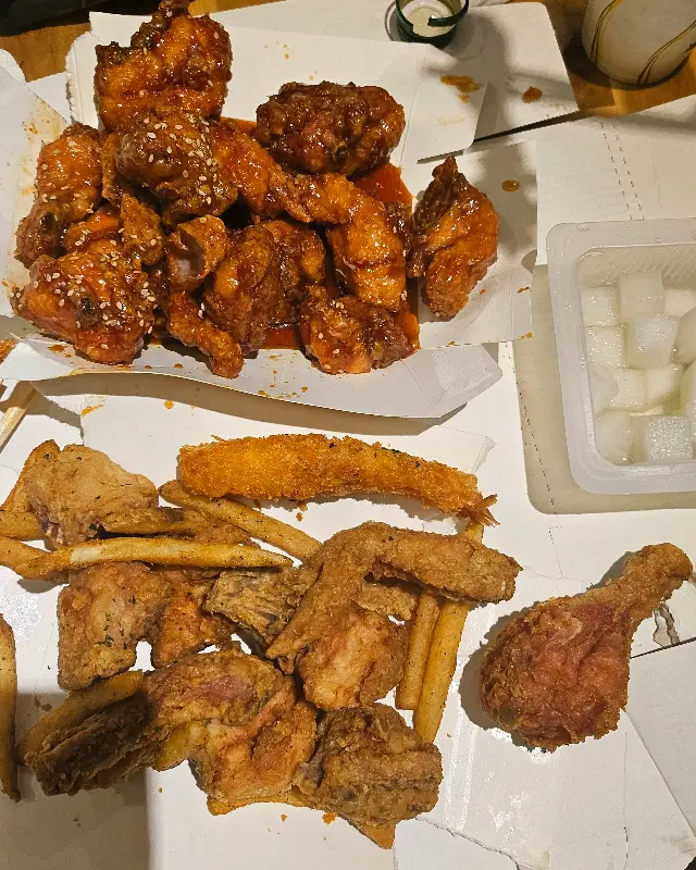 푸짐한 치킨 한 상
