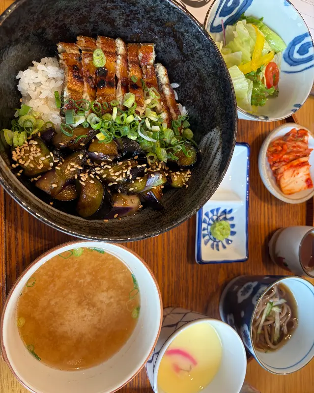 가지와 장어가 조화롭게 담긴 덮밥