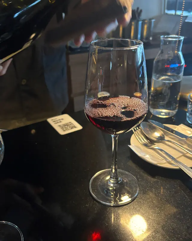 붉은 와인을 음미하는 모습