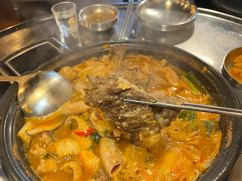 젓가락으로 스지를 들어올린 모습. 부드러운 스지의 질감이 느껴진다.