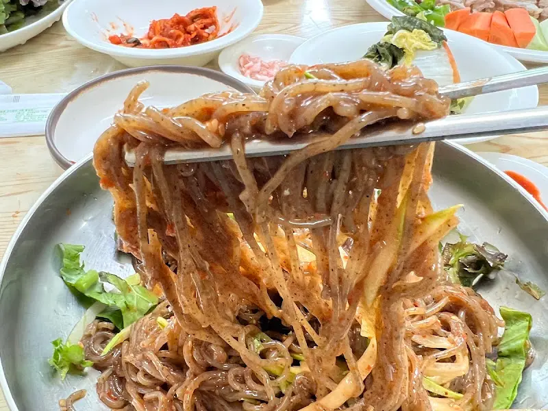 젓가락으로 막국수를 들어올리는 모습