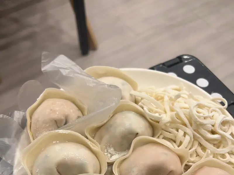 포장해온 만두와 칼국수