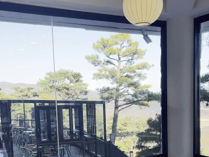 카페 내부에서 바라본 테라스 풍경