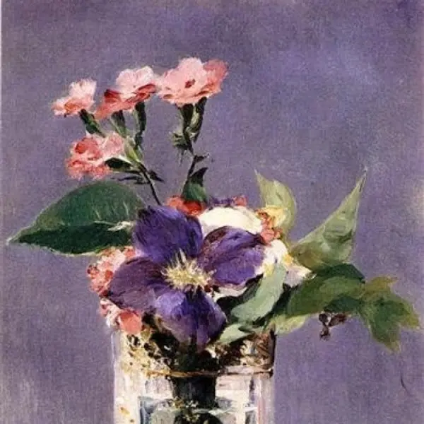 식당 내부에 놓인 꽃 그림 액자