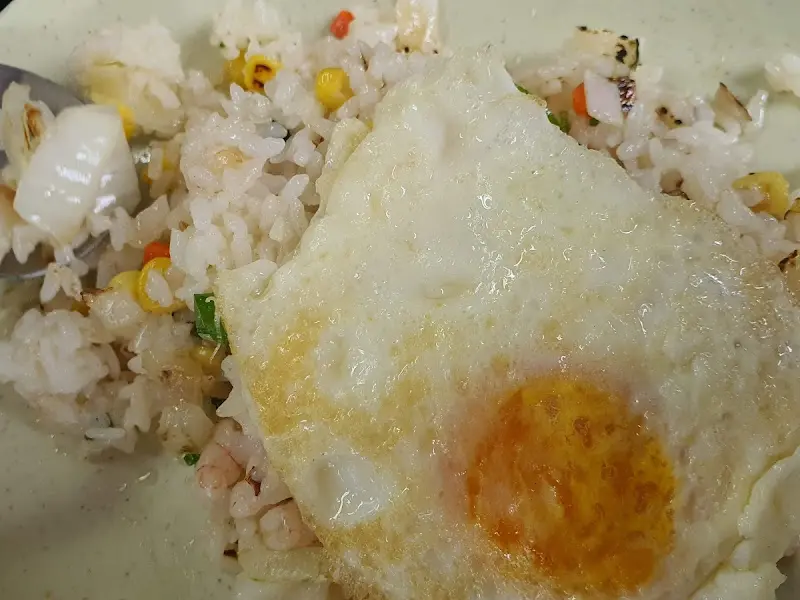계란 프라이가 얹어진 야채볶음밥