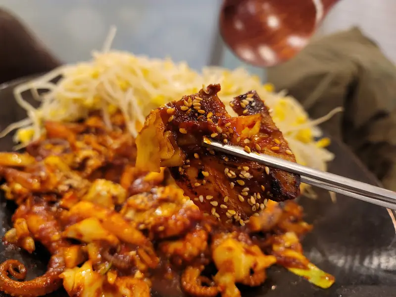 집게로 쭈꾸미를 집은 모습