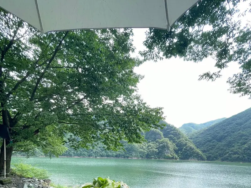 파라솔 아래 식사 공간