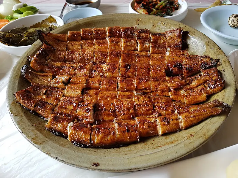 윤기 흐르는 장어 표면