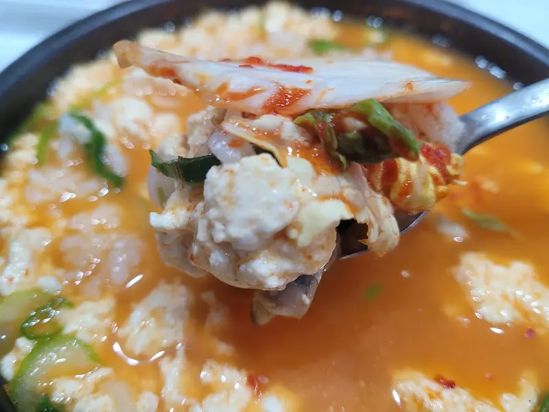숟가락 가득 퍼올린 순두부찌개