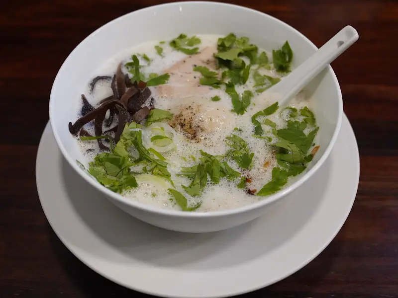 목이버섯, 닭가슴살, 파 등 다양한 토핑이 올라간 토리빠이탄 라멘