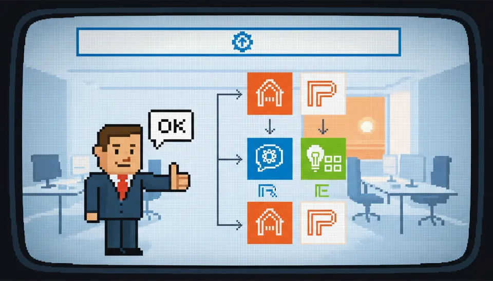 비즈니스 프레젠테이션 화면에 PREP(결론, 이유, 근거, 재강조) 대화 모델이 인포그래픽으로 명확하게 표시된 모습