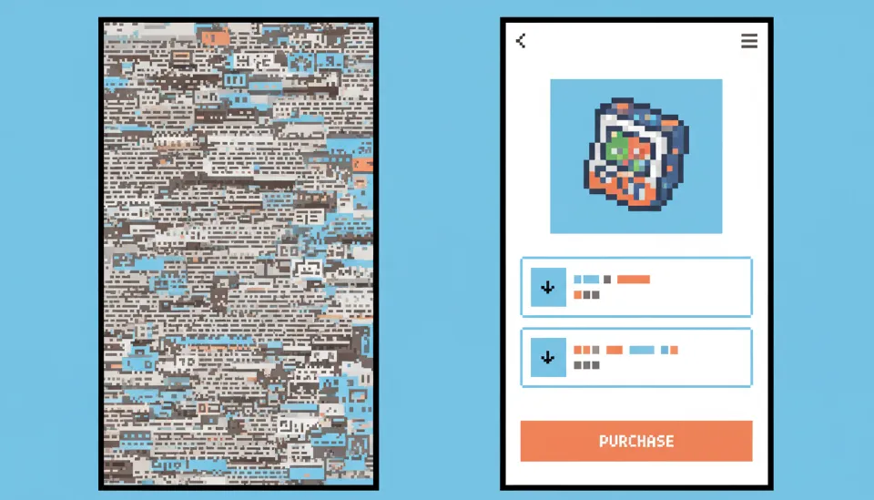 텍스트가 난잡하게 나열된 모바일 화면과 아코디언 UI를 적용하여 정보가 깔끔하게 정리된 쇼피파이 모바일 상세페이지의 비교 이미지