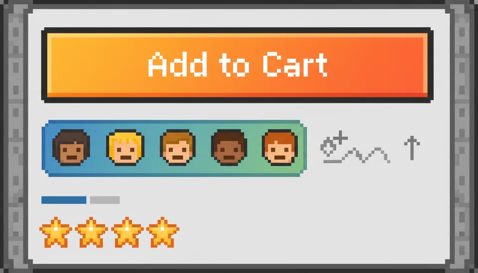 장바구니 담기 버튼 바로 아래에 배치된 신뢰도 문구와 실제 고객들의 프로필 아이콘이 보여주는 맥락적 사회적 증거의 UX 디자인 예시