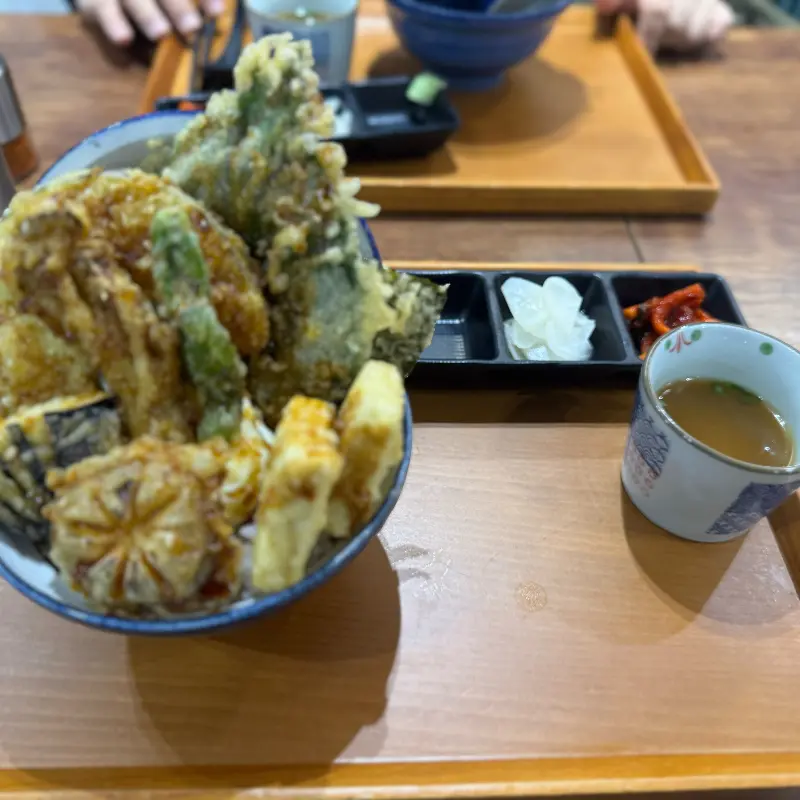 다양한 야채 튀김이 올라간 텐동