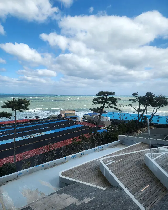 드넓은 바다와 푸른 하늘이 한눈에 들어오는 카페 뷰