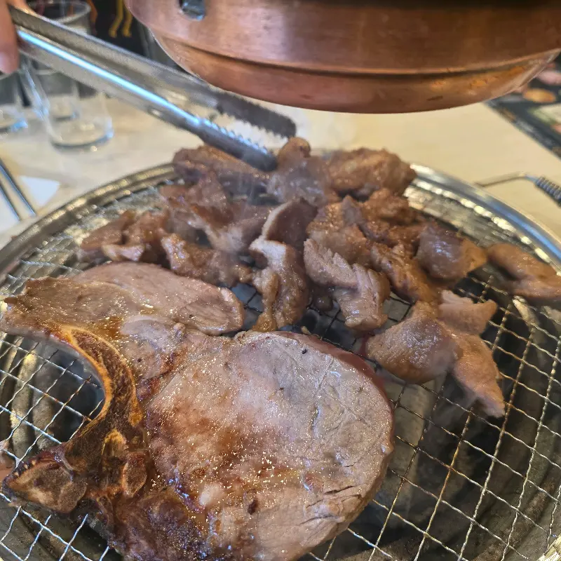 잘 구워진 돼지갈비 한 점