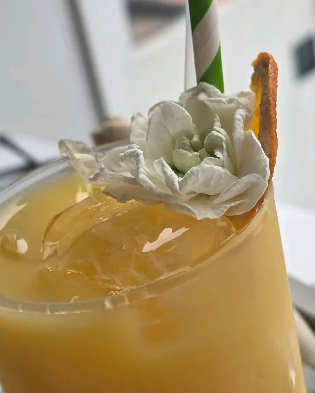 꽃 장식이 돋보이는 음료