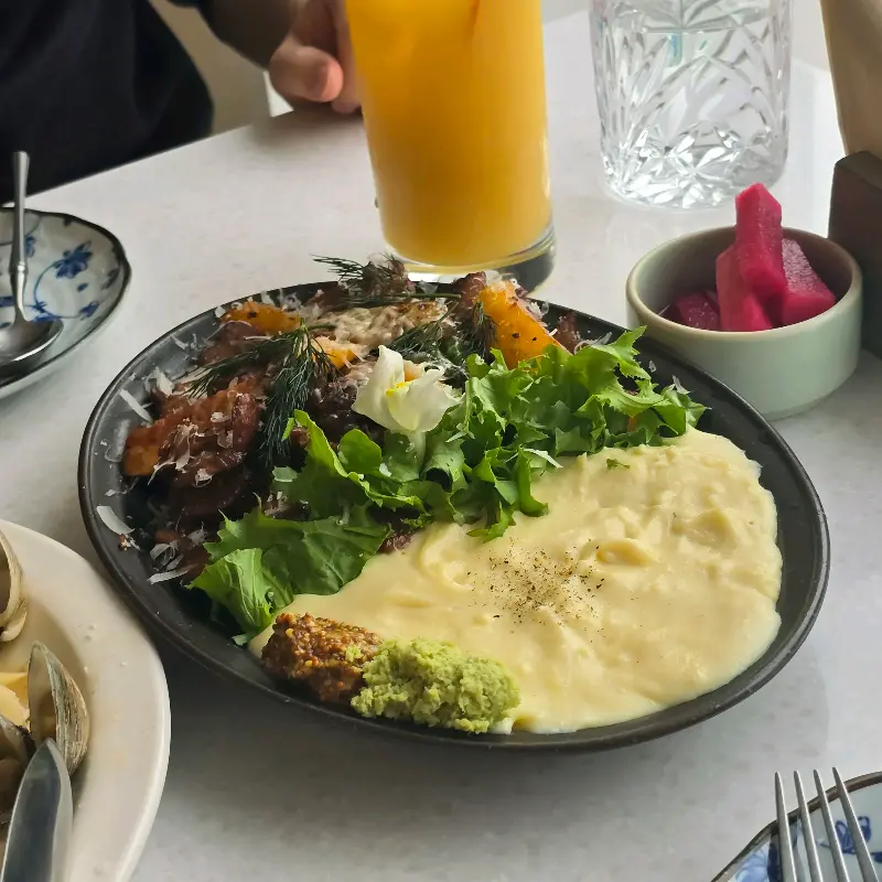 봉골레 파스타와 음료