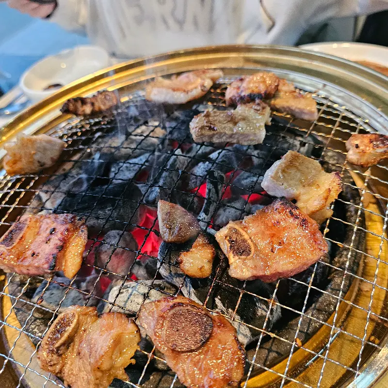 숯불에 구워 육즙이 가득한 고기 조각들