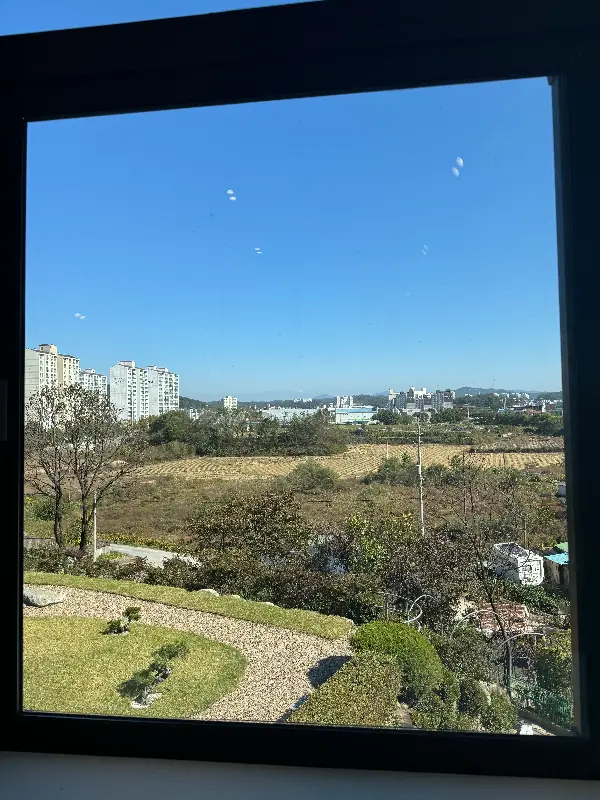 창밖으로 보이는 푸릇푸릇한 풍경