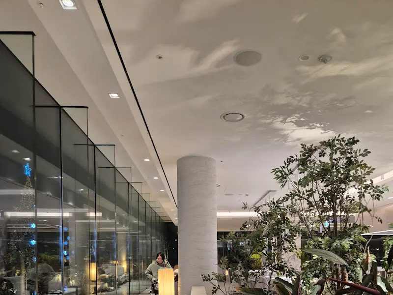 싱그러운 녹색 식물로 장식된 카페 내부