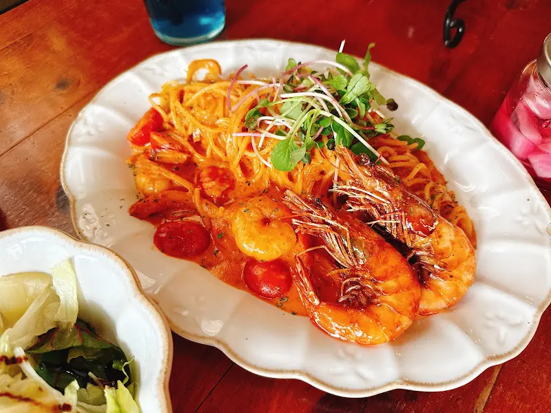 감베리 로제 파스타 근접샷