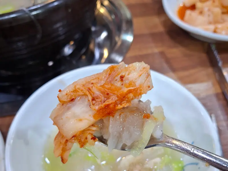김치를 얹은 밥과 도가니