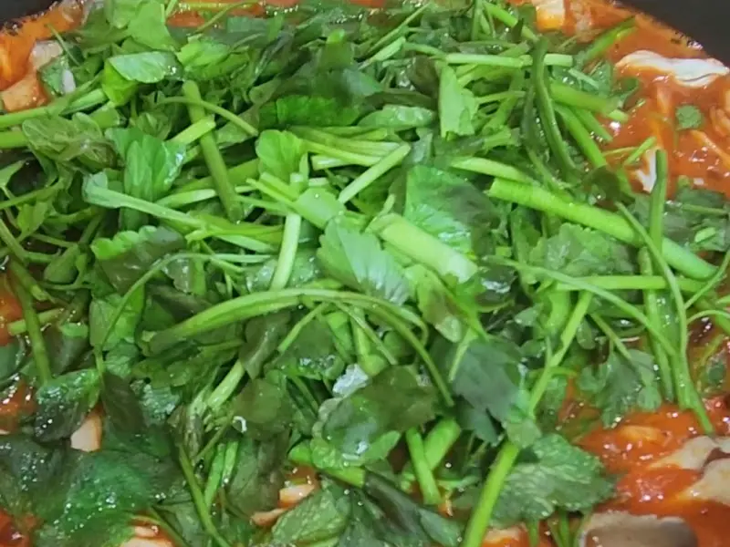 미나리가 듬뿍 올려진 샤브샤브