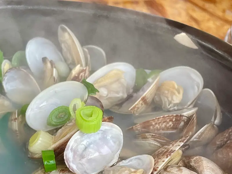 칼국수 속 바지락의 클로즈업 샷