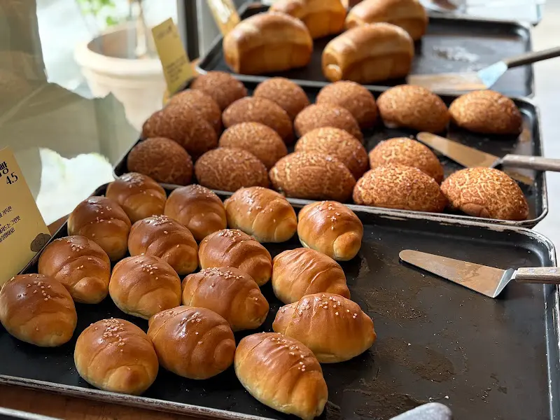 다양한 종류의 빵이 담긴 트레이