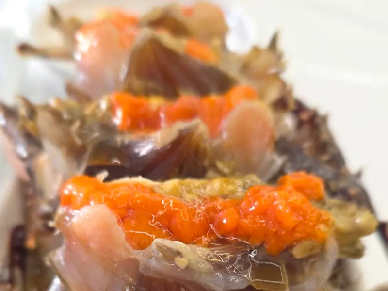 싱싱한 게살과 주황색 알