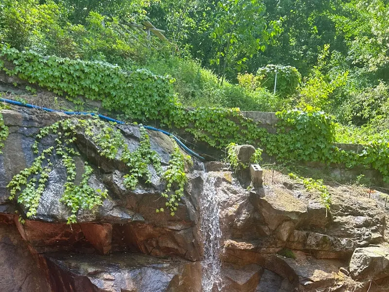 식당 옆으로 흐르는 시원한 폭포