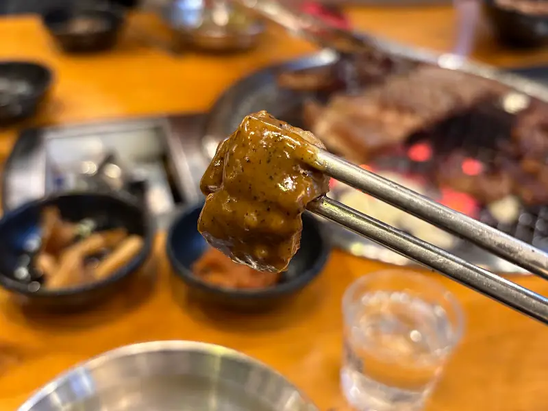 잘 구워진 갈비 한 점