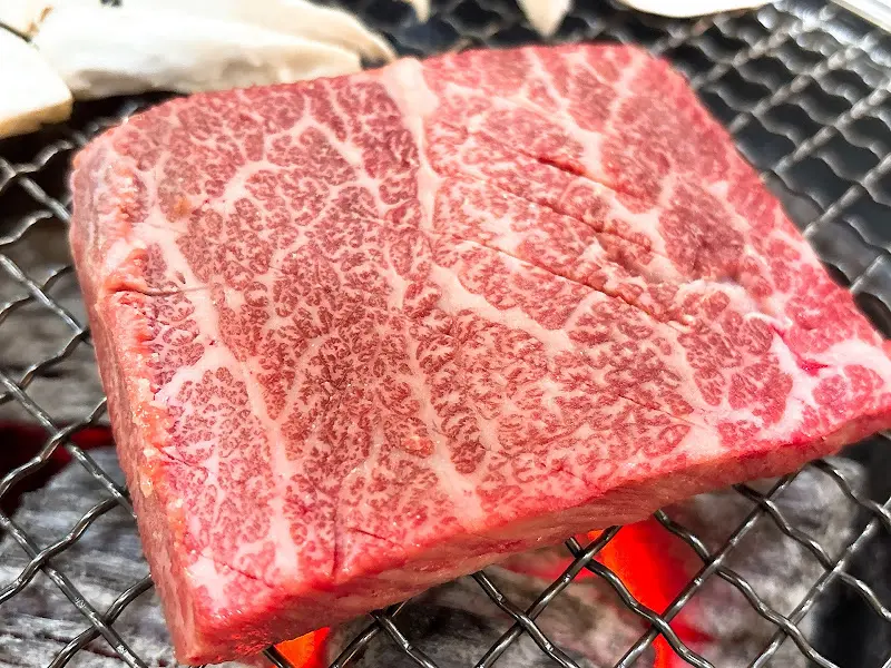 숯불 위에 구워지는 한우 등심