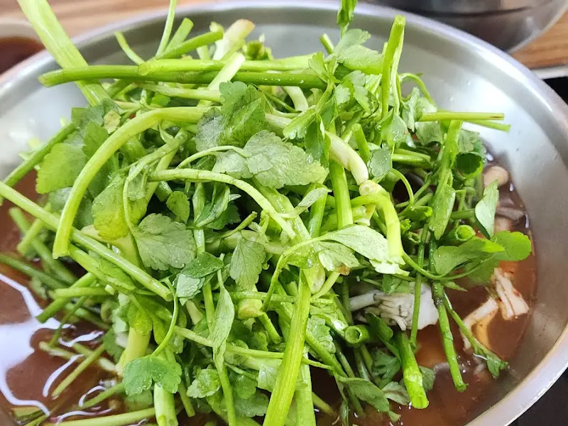 샤브샤브에 푸짐하게 들어간 미나리