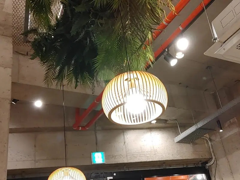 천장에 매달린 플랜트 장식이 싱그러움을 더하는 내부 인테리어