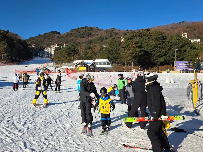스키 강습을 받는 아이들의 모습