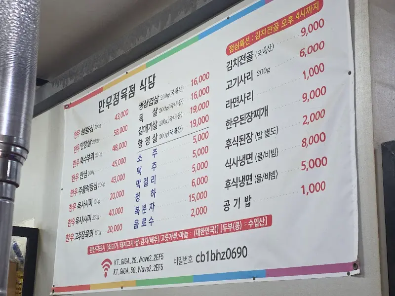 만우정육점식당 메뉴