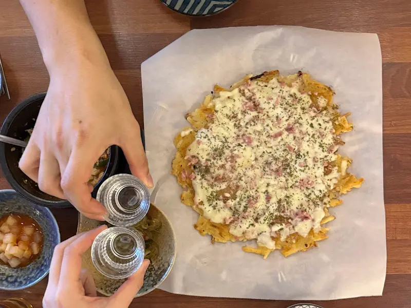 베이컨 치즈 감자전과 막걸리