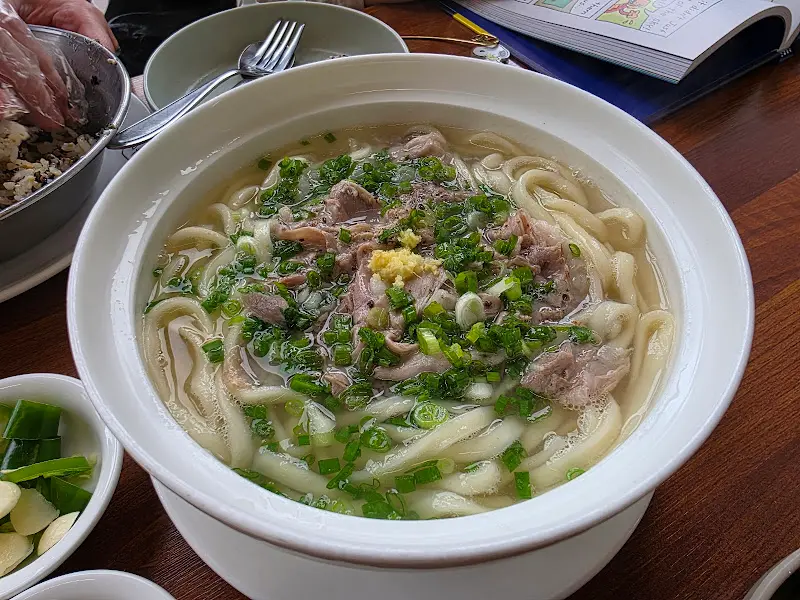고기칼국수 위로 송송 썰린 파가 듬뿍