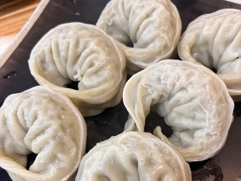 윤기가 흐르는 고기 왕만두 클로즈업