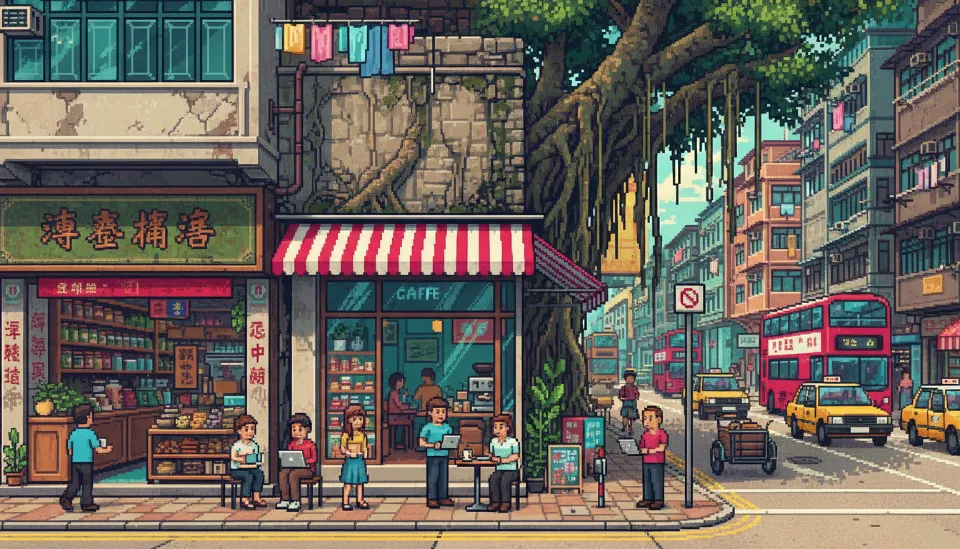 전통적인 약재상과 현대적인 카페가 공존하는 셩완 거리의 독특한 풍경과 평화로운 골목 분위기